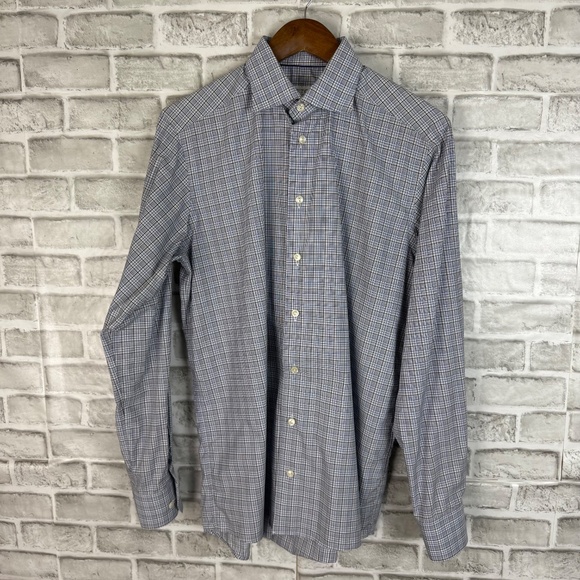 ETON Contemporary Light Blue & Gray Plaid Button Up Dress Shirt Mens 15.5 MEDIUM - Picture 2 of 8